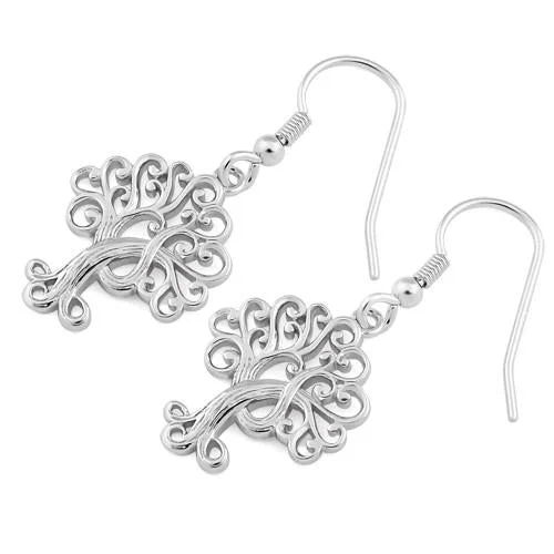 large hoop earrings -large hoop earrings -Sterling Silver Tree of Life Hook Earrings