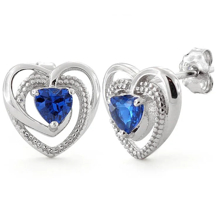 women’s gold drop earrings -women’s gold drop earrings -Sterling Silver Precious Heart Blue Sapphire CZ Earrings