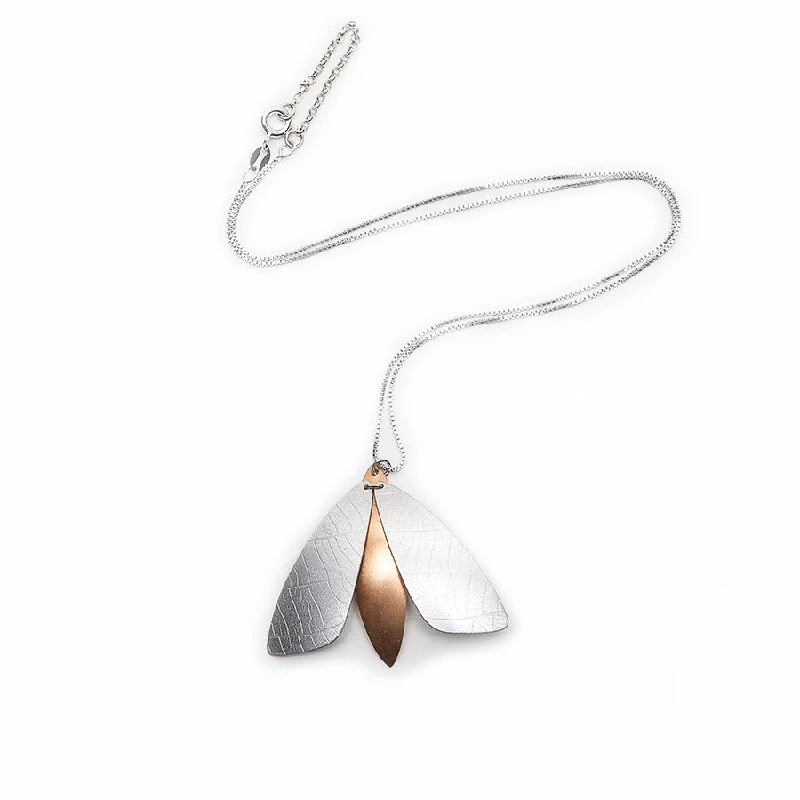 women’s layered gold necklaces -women’s layered gold necklaces -Mor by Design Textured Aluminium and Silver Moth Pendant