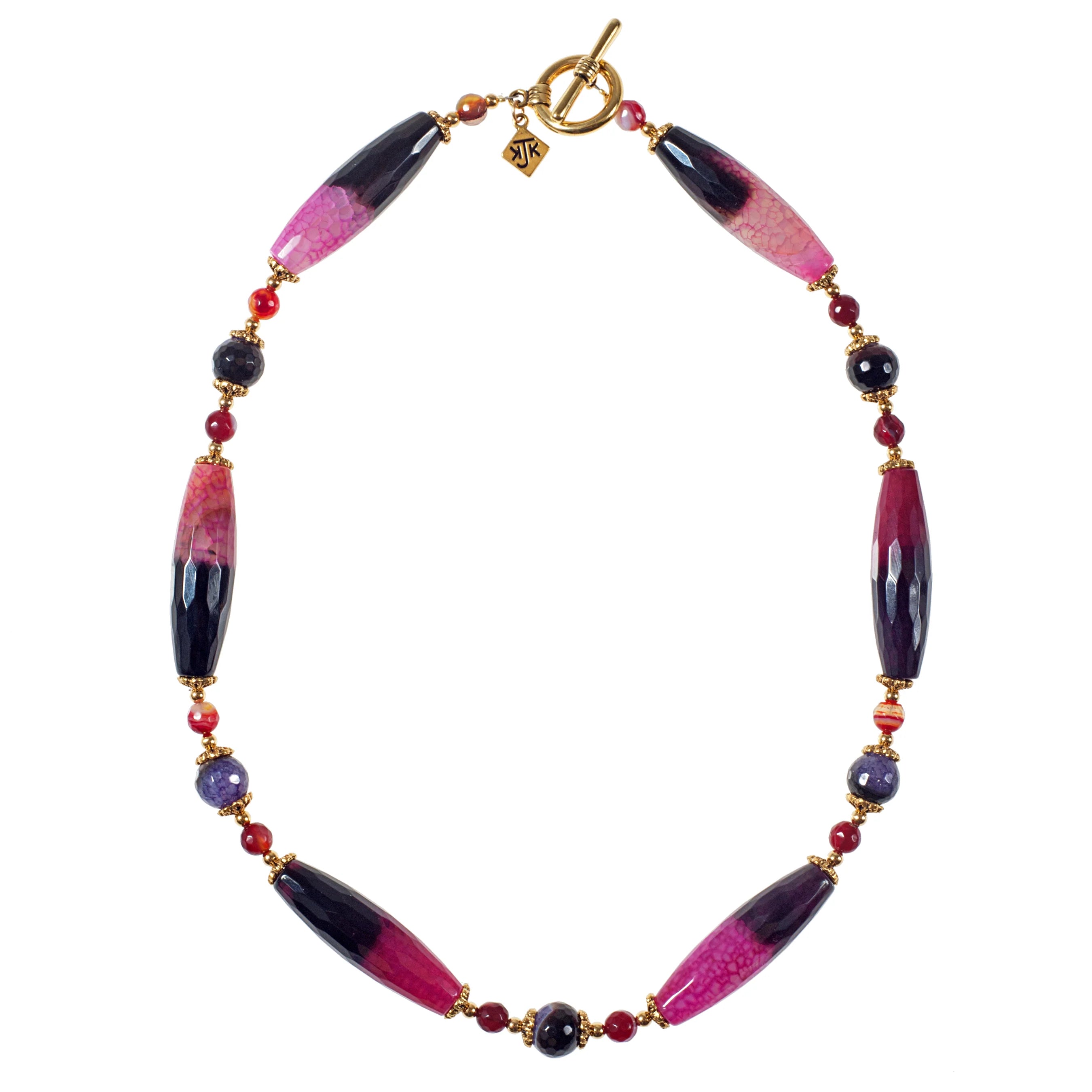 elegant gold necklaces for women -elegant gold necklaces for women -Faceted Pink + Black Agate Ellipse Necklace