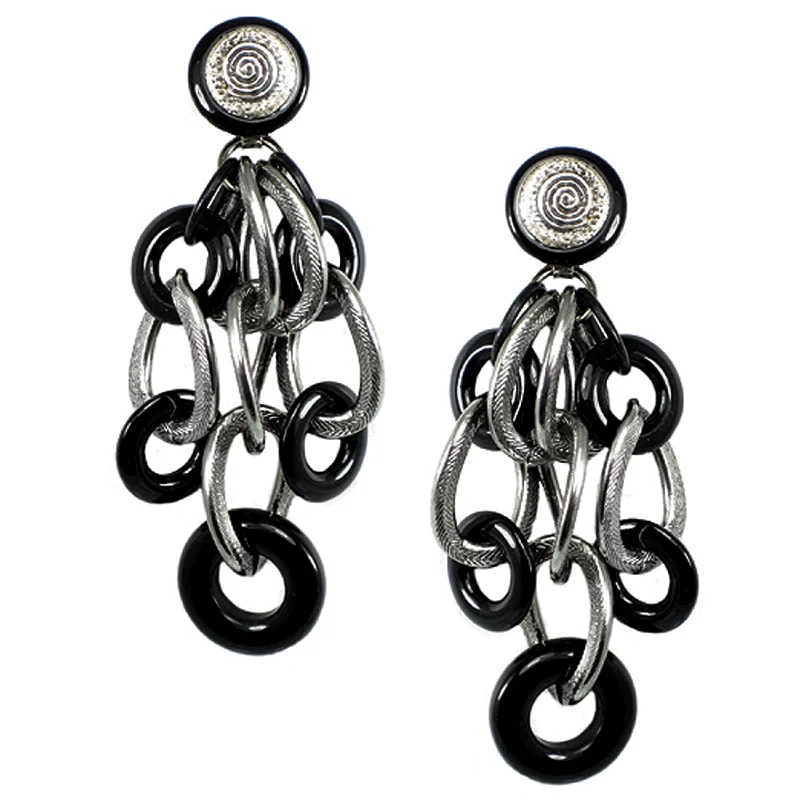 timeless earrings for women -timeless earrings for women -#925e Black Ring & Gunmetal Link Drop Earrings