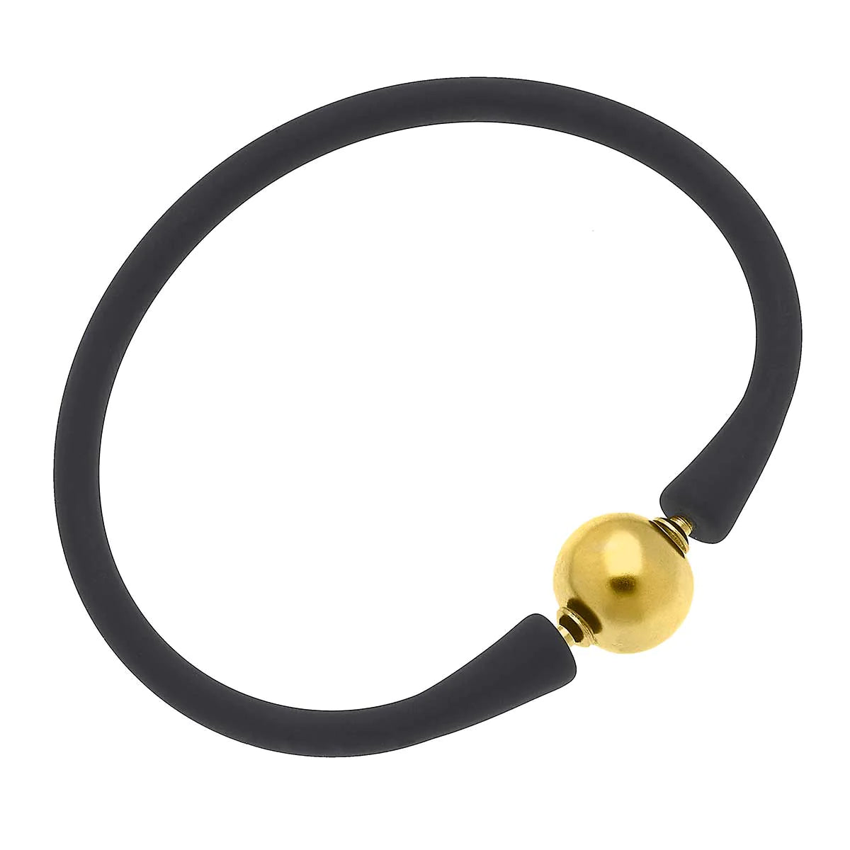 women’s adjustable cuff bracelets -women’s adjustable cuff bracelets -Bali 24K Gold Plated Ball Bead Silicone Bracelet in Black