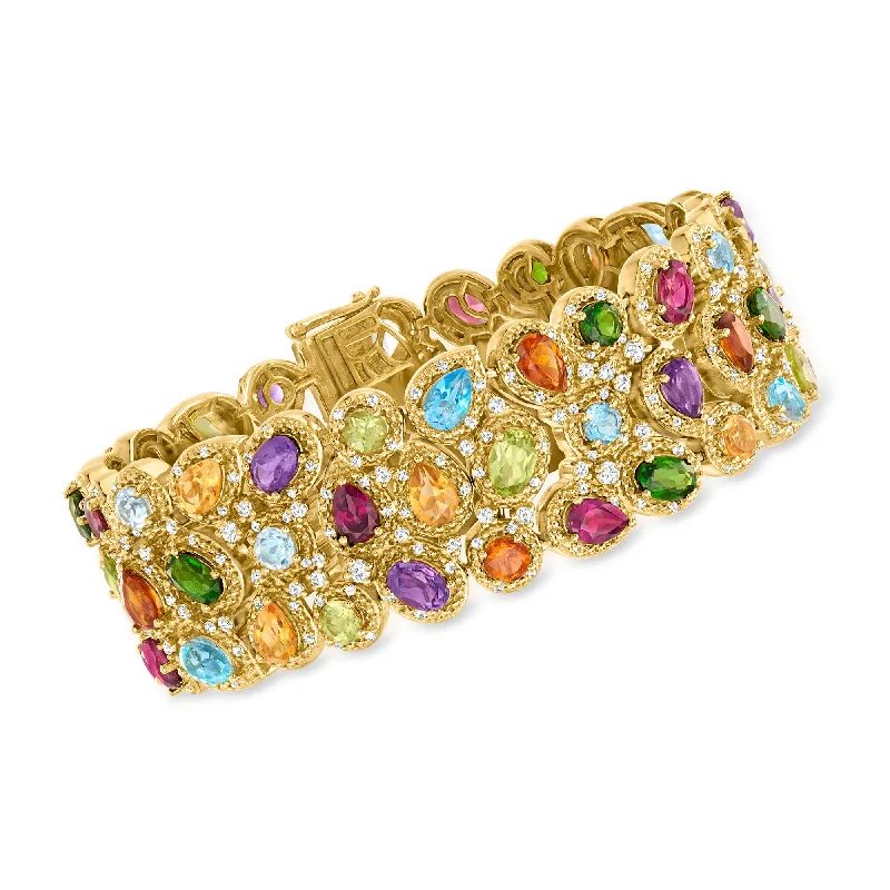 luxury silver bangles -luxury silver bangles -Ross-Simons Multi-Gemstone 3-Row Bracelet in 18kt Gold Over Sterling