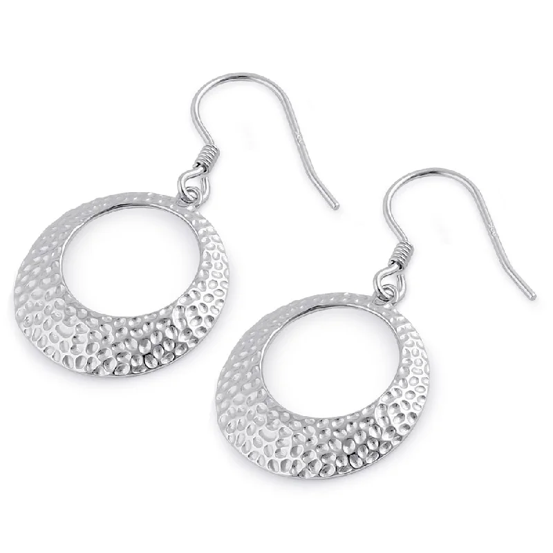 custom-designed hoop earrings -custom-designed hoop earrings -Sterling Silver Round Hammered 19.5mm Dangle Earrings