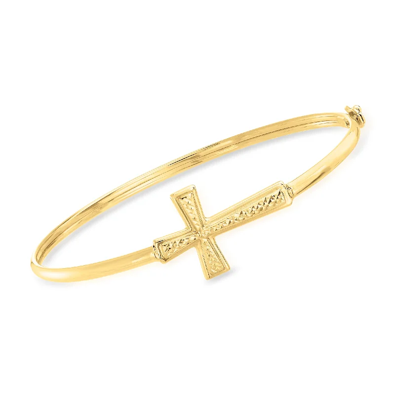 sleek cuff bracelets for women -sleek cuff bracelets for women -Ross-Simons 14kt Yellow Gold Sideways Cross Bangle Bracelet