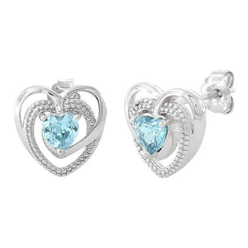 classic pearl earrings for women -classic pearl earrings for women -Sterling Silver Precious Heart Aquamarine CZ Earrings