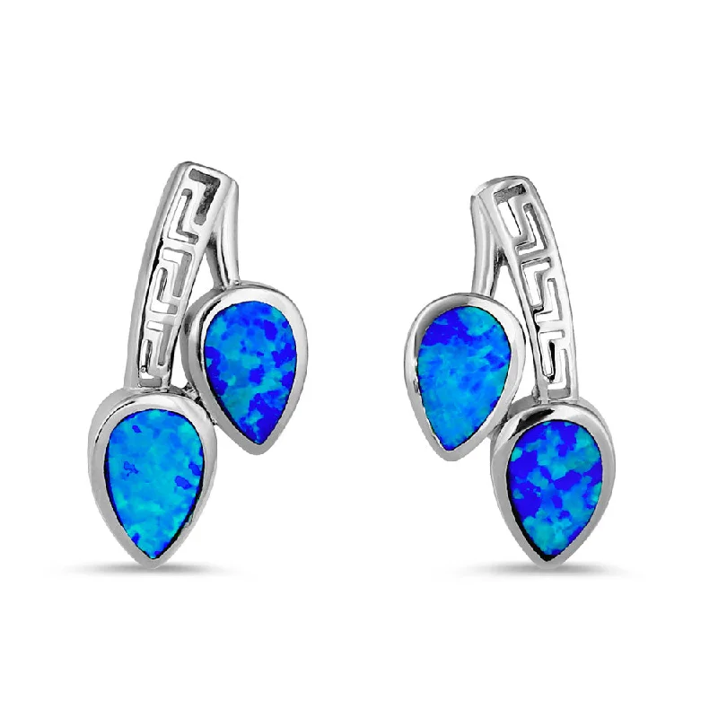 women’s bold earrings -women’s bold earrings -Sterling Silver Blue Lab Opal Greek Pear Drop Earrings