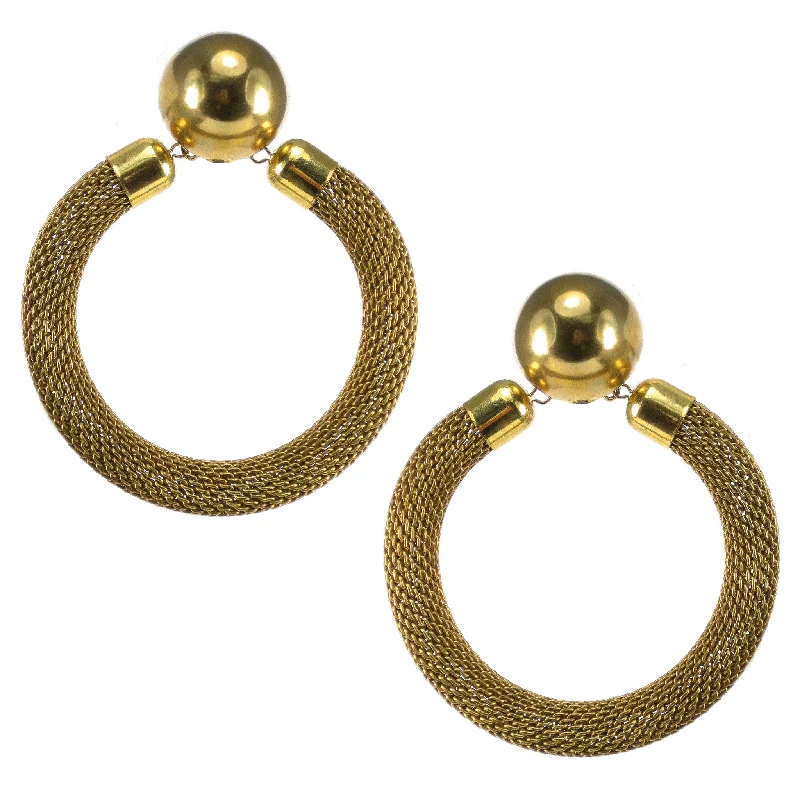 matching earrings for women -matching earrings for women -#883e Gold Tone Metal Mesh Hoop Earrings With Button Top