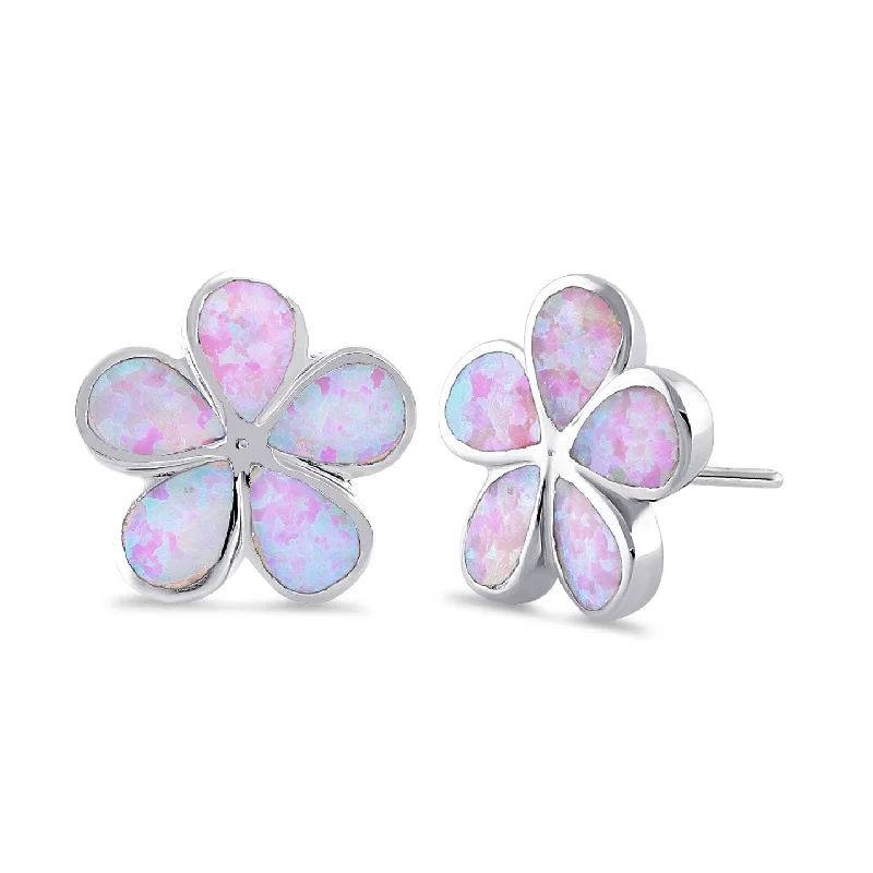 sterling silver hoop earrings -sterling silver hoop earrings -Sterling Silver Flower Pink and Green Lab Opal Stud Earrings