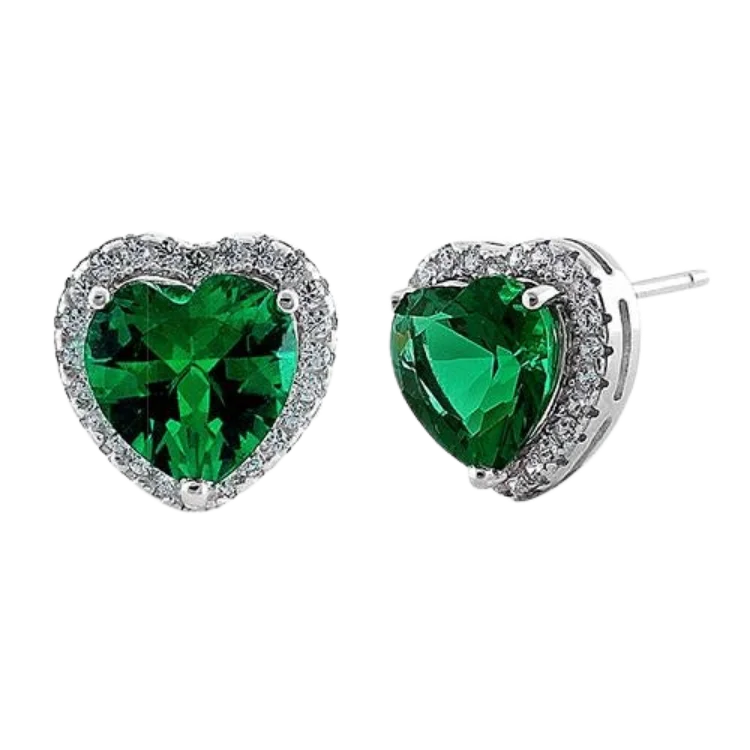 personalized earrings for women -personalized earrings for women -Sterling Silver Emerald Big Heart CZ Earrings