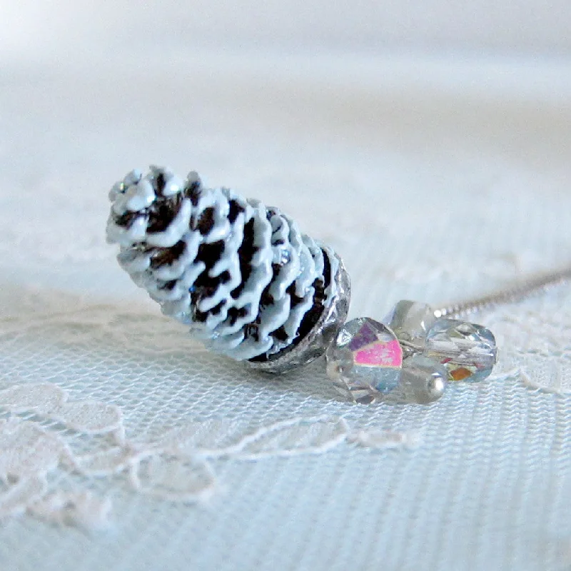 delicate crystal necklaces for women -delicate crystal necklaces for women -Pine Cone Charm Necklace on Sterling Silver Chain, Swarovski Crystals