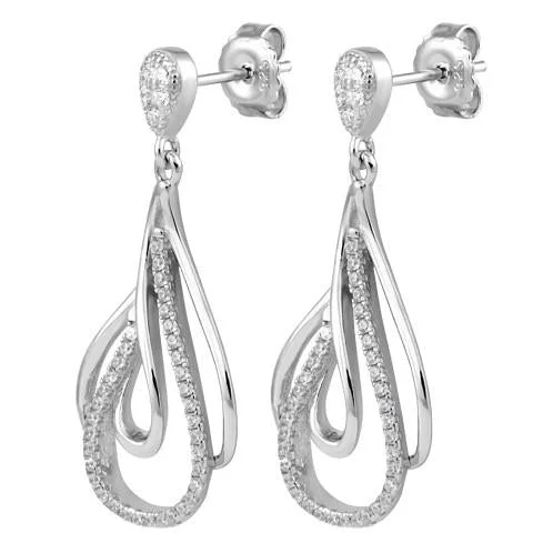 crystal drop earrings -crystal drop earrings -Sterling Silver Hoop Dangle CZ Earrings