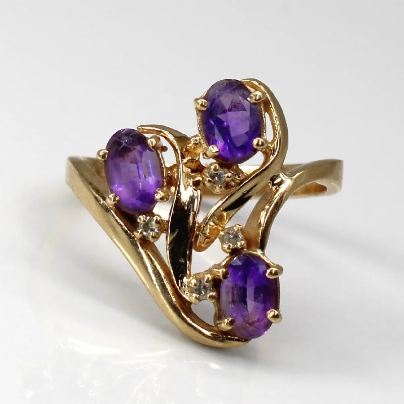 designer rings for women -designer rings for women -14k Yellow Gold Amethyst & Diamond Textured Gold Ring | 0.60ctw | 0.04ctw | SZ 7.25 |