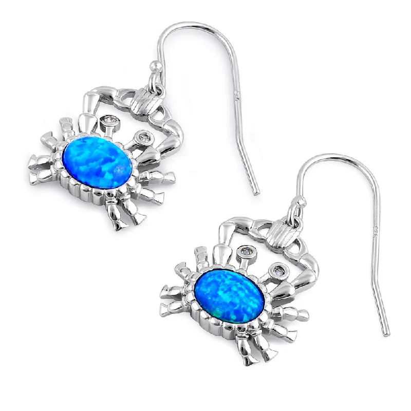 hoop earrings for women -hoop earrings for women -Sterling Silver Blue Lab Opal Crab CZ Earrings