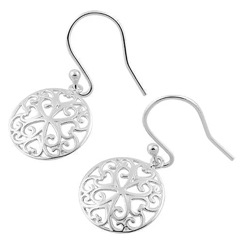 emerald earrings for women -emerald earrings for women -Sterling Silver Filigree Heart Dangle Hook Earrings