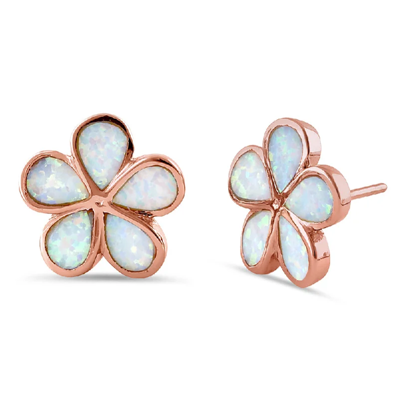 luxury gold earrings -luxury gold earrings -Sterling Silver Rose Gold Flower White Lab Opal Stud Earrings