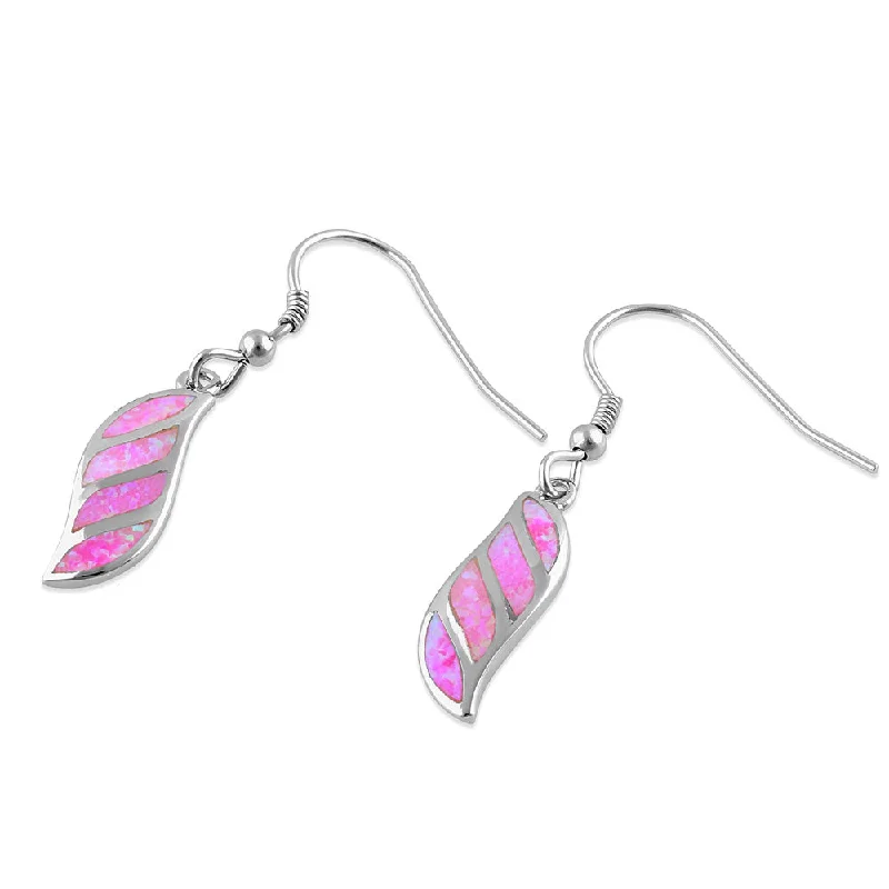 trendy earrings for women -trendy earrings for women -Sterling Silver Pink Lab Opal Stunning Leaf Hook Earrings