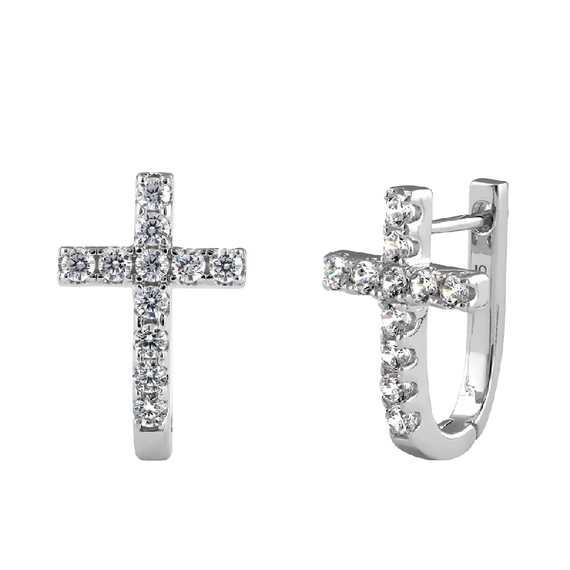 chic statement earrings -chic statement earrings -Sterling Silver Cross Hoop CZ Earrings