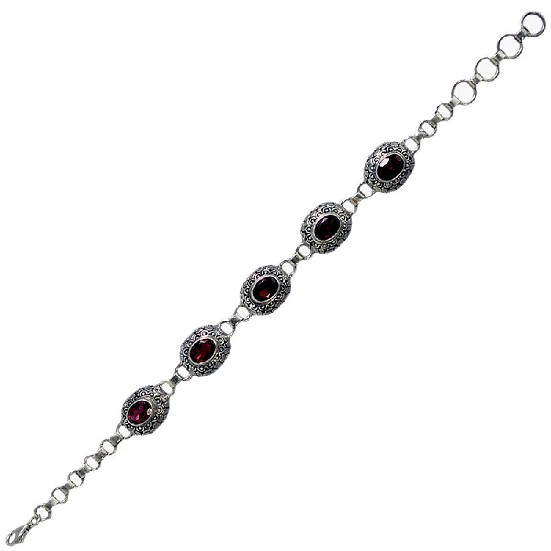 fashionable charm bracelets -fashionable charm bracelets -Sterling Silver Oval Faceted Garnet Stone Bracelet