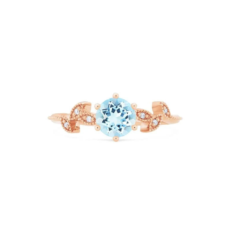 women’s simple wedding rings -women’s simple wedding rings -[Dahlia] Petite Floral Engagement Ring in Aquamarine