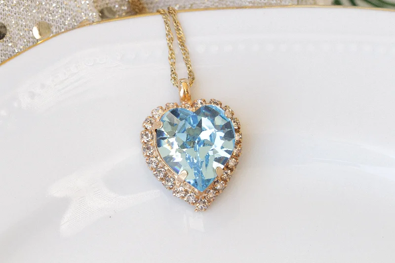 matching necklaces for women -matching necklaces for women -BLUE AQUAMARINE Heart Shaped Necklace