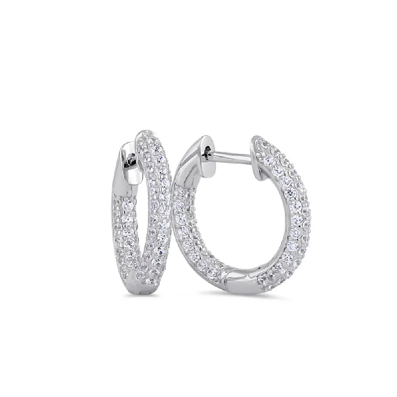 unique earrings for women -unique earrings for women -Sterling Silver 12mm x 2.6mm Clear CZ Thin Cluster Hoop Earrings