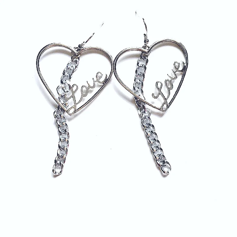 sterling silver earrings -sterling silver earrings -HEART CHAIN EARRINGS