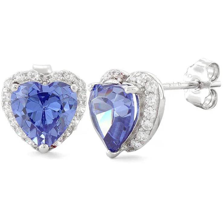 fancy earrings for women -fancy earrings for women -Sterling Silver Heart Shape Tanzanite CZ Earrings