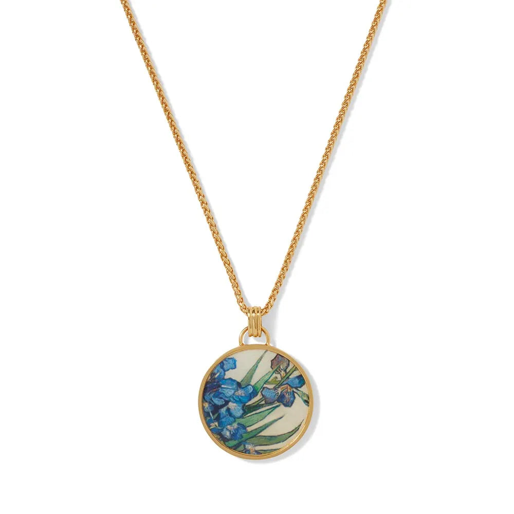 stylish necklaces for women -stylish necklaces for women -Van Gogh Irises Enamel Pendant Necklace