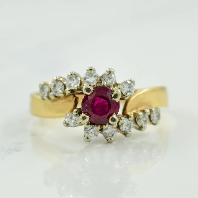 fashion statement rings -fashion statement rings -Ruby & Diamond Bypass Ring | 0.45ct, 0.25ctw | SZ 5.25 |