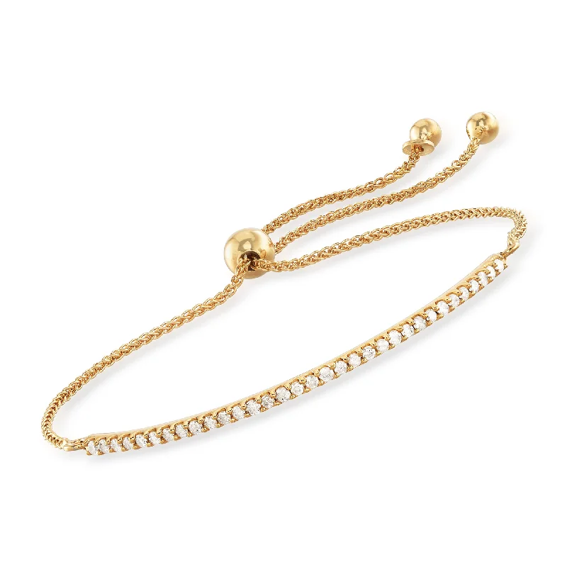 trendy bangle bracelets -trendy bangle bracelets -Ross-Simons Diamond Curved Bar Bolo Bracelet in 18kt Gold Over Sterling