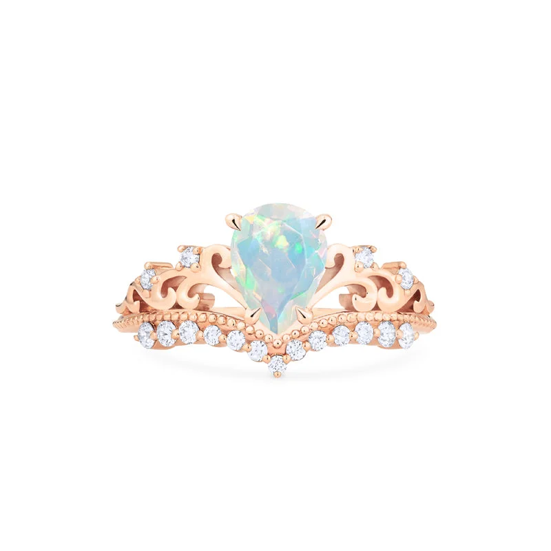 vintage inspired diamond engagement rings -vintage inspired diamond engagement rings -[Francesca] Heirloom Crown Pear Engagement Engagement Ring in Opal