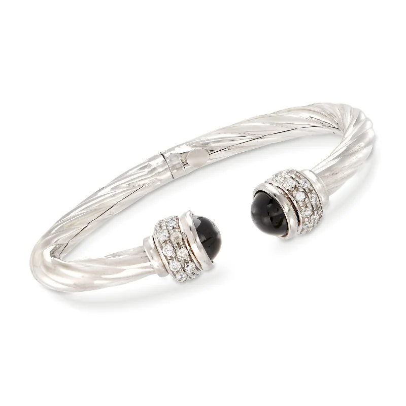 bridesmaid bracelets -bridesmaid bracelets -Ross-Simons Italian Black Onyx and CZ Twisted Cuff Bracelet in Sterling Silver