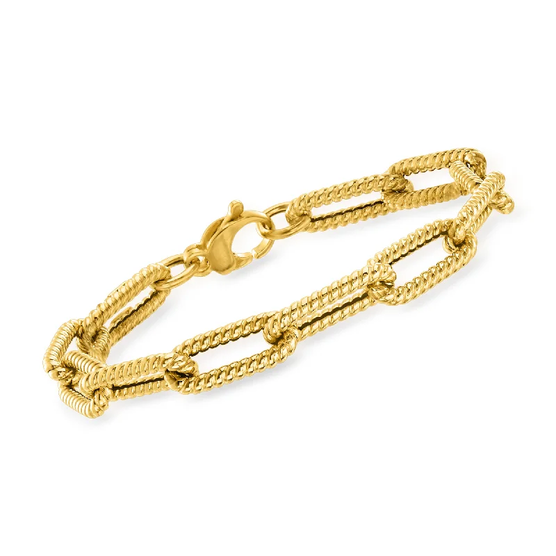 rose gold bracelet sets -rose gold bracelet sets -Ross-Simons Italian 14kt Yellow Gold Textured Paper Clip Link Bracelet