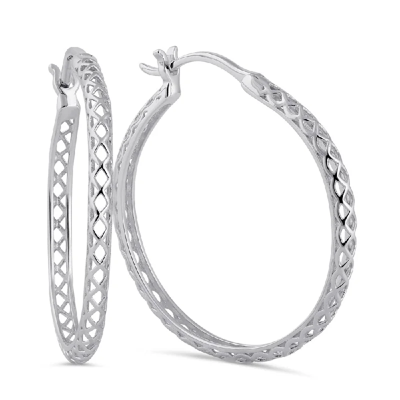 sterling silver hoop earrings -sterling silver hoop earrings -Sterling Silver 27.5mm x 2.5mm Basket Hoop Earrings