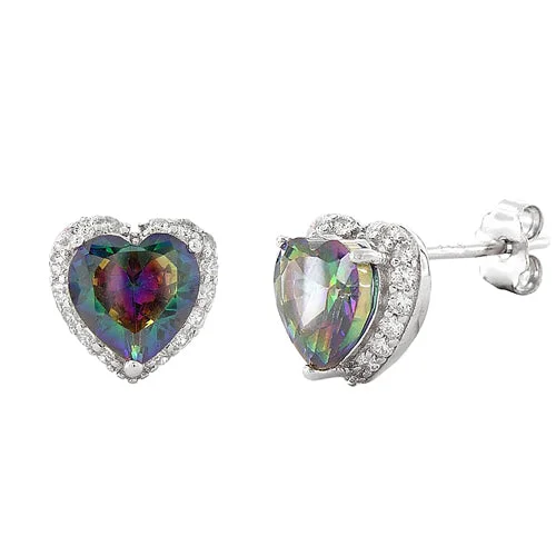 large hoop earrings -large hoop earrings -Sterling Silver Heart Rainbow CZ Earrings