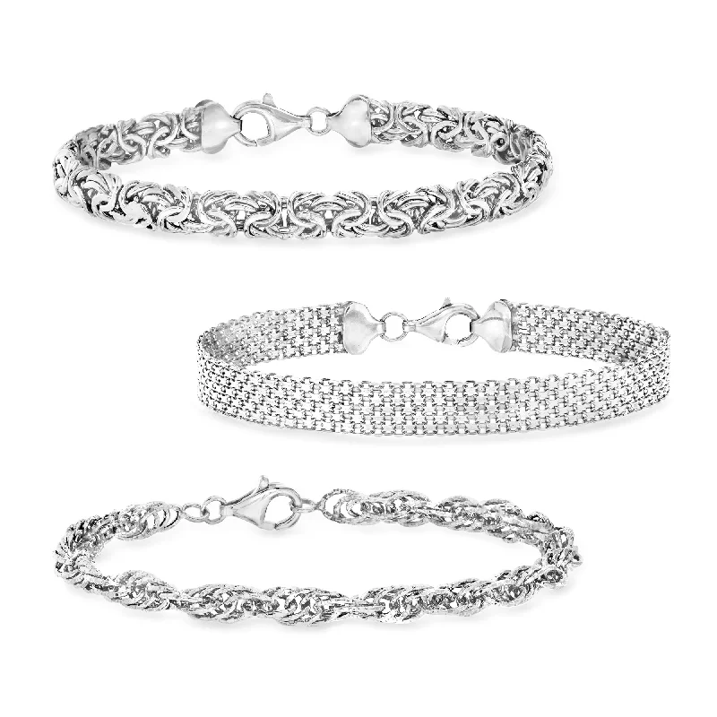 silver bangles for women -silver bangles for women -Ross-Simons Sterling Silver Jewelry Set: 3 Link Bracelets