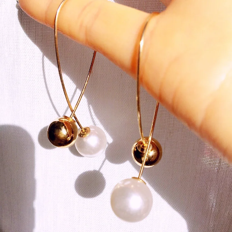 sterling silver hoop earrings -sterling silver hoop earrings -GOLD BALL FAUX PEARL BALL EARRINGS