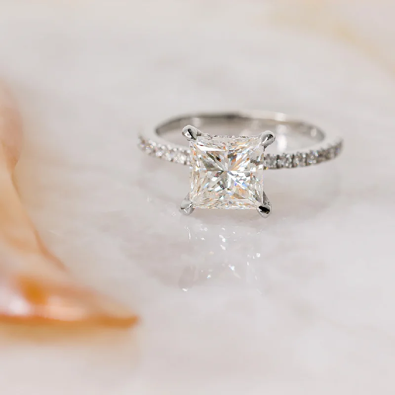 radiant engagement rings -radiant engagement rings -Night Light Hidden Halo Natural Princess  Diamond Engagement Ring