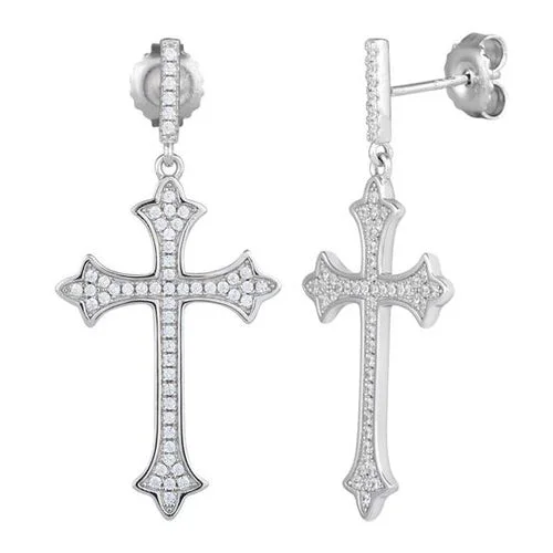 fashion-forward earrings for women -fashion-forward earrings for women -Sterling Silver Cross CZ Dangle Earrings