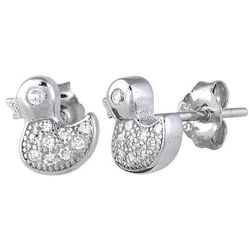 chic earrings for women -chic earrings for women -Sterling Silver Duckling CZ Earrings