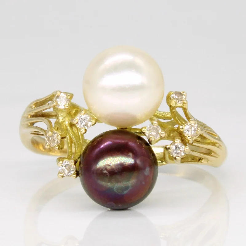 bridal ring sets -bridal ring sets -Pearl & Diamond Cocktail Ring | 0.08ctw | SZ 9.5 |