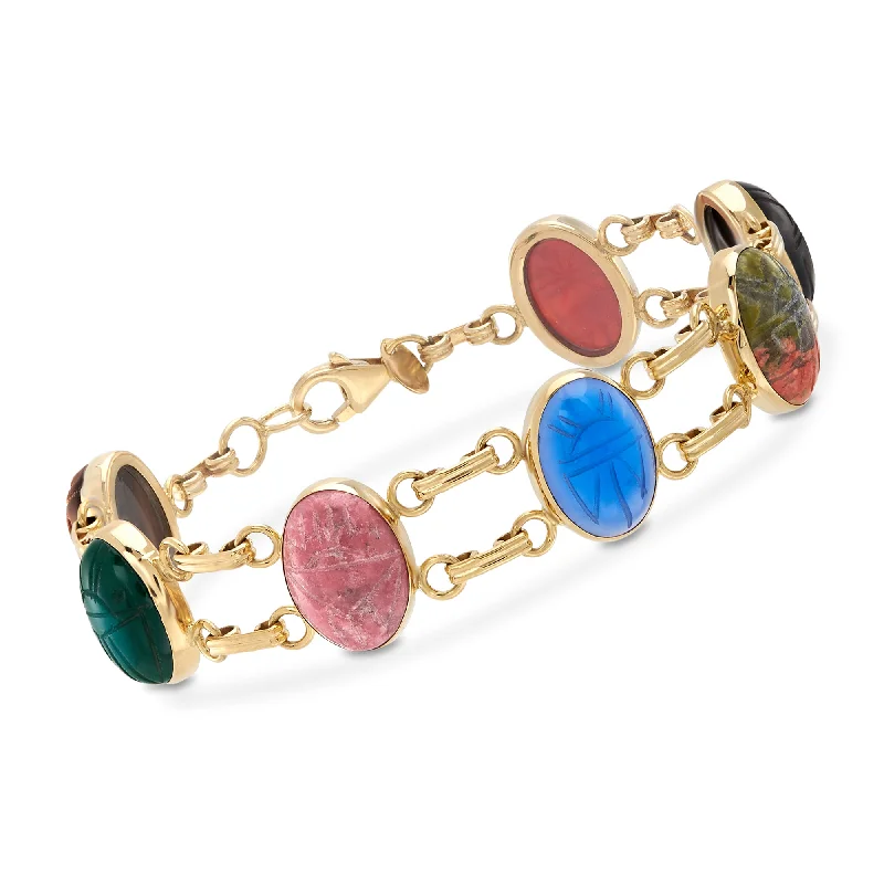 elegant silver cuff bracelets -elegant silver cuff bracelets -Ross-Simons Multi-Gemstone Scarab Bracelet in 18kt Gold Over Sterling