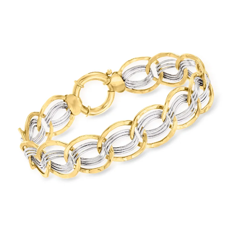 bracelet sets for women -bracelet sets for women -Ross-Simons 14kt 2-Tone Gold Interlocking Oval Link Bracelet