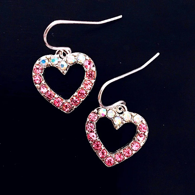 fashionable drop earrings -fashionable drop earrings -PINK DIAMANTE HEART EARRINGS