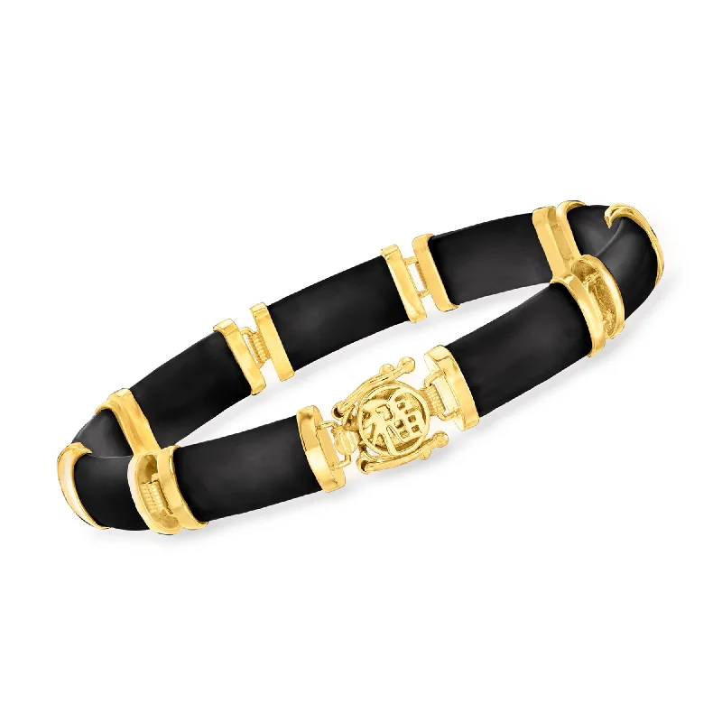 rose gold bangles for women -rose gold bangles for women -Ross-Simons Black Agate "Good Fortune" Bracelet in 18kt Gold Over Sterling