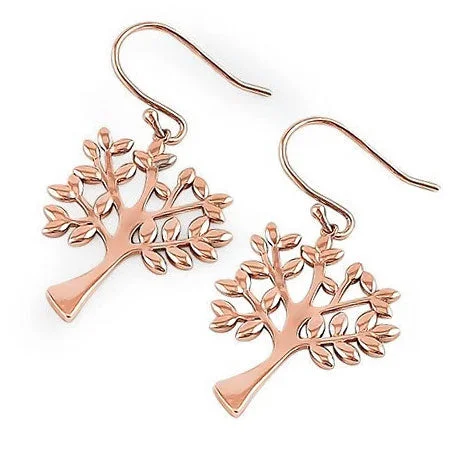 fashion-forward earrings for women -fashion-forward earrings for women -Sterling Silver Rose Gold Plated Tree of Life Hook Earrings