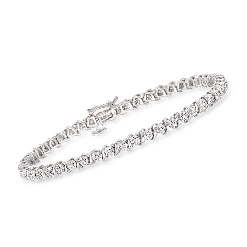 hand-crafted bangles -hand-crafted bangles -Ross-Simons Diamond Cluster Tennis Bracelet in Sterling Silver