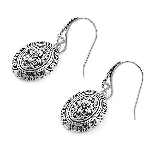 hoop earrings for women -hoop earrings for women -Sterling Silver Powerful Flower Hook Earrings