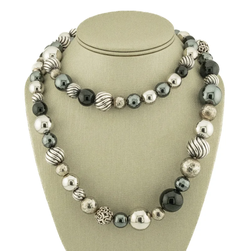 vintage necklaces for women -vintage necklaces for women -David Yurman Elements Onyx, Hematite & Sterling Silver Graduated Bead Necklace 36" in S925